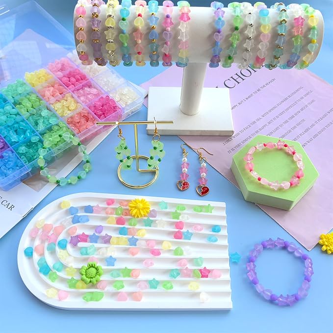 1000Pcs Matte Acrylic Star Beads Hart Beads for Bracelet Jewelry Making Jelly Color Frosted Pastel Beads Colorful Cute Aesthetic Kawaii Bead Charms for DIY Necklace Keychain Phone Charms