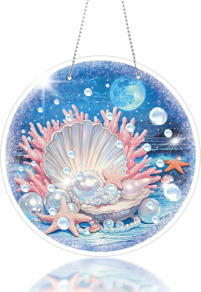 Roneenz Diamond Painting Kits Hanging Pendant, Seashell Hanging Diamonds Art kit for Adults, Special Shaped DIY 5D Art Window Decor, Home Garden Room Decor Gifts for Women and Girls