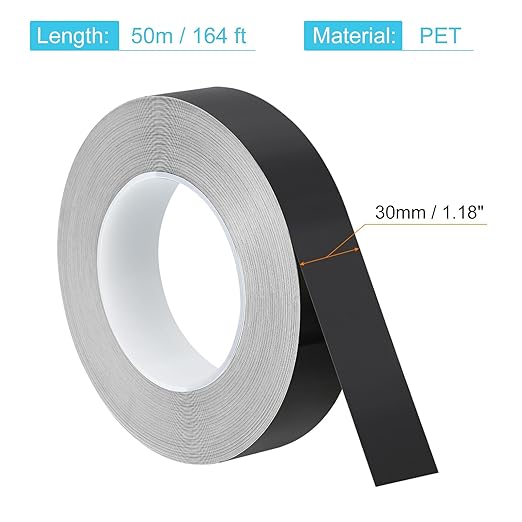 uxcell Metallic Tape, 1.18 in x 164 ft Self Adhesive Metalized Polyester Film Tape Waterproof Shiny Washi Tape for Walls Graphic Arts Gifts Wrapping Crafts Decoration, Gloss Black