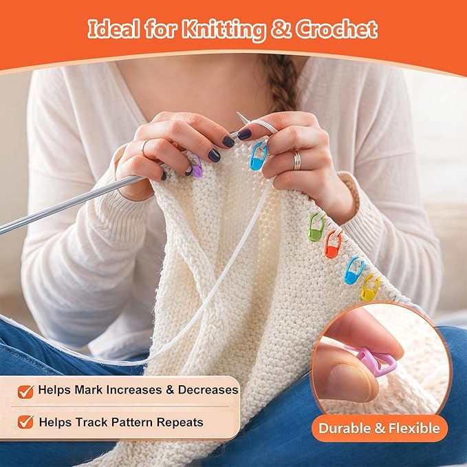 Suhfuib 250 PCS Stitch Markers for Crochet and Knitting, Locking Plastic Stitch Counter Clips, 7 Large-Eye Needles and Storage Case, Essential Crochet Accessories and Supplies for Amigurumi DIY Crafts