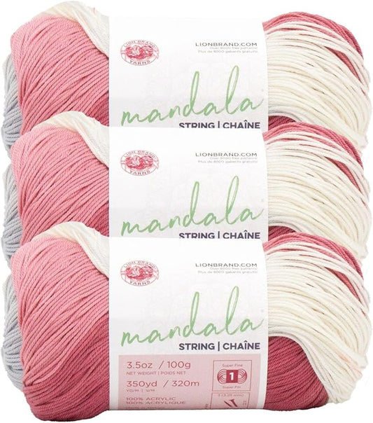 Lion Brand Yarn Mandala String, Fingering Yarn for Knitting and Crochet, Soul, 3 Pack