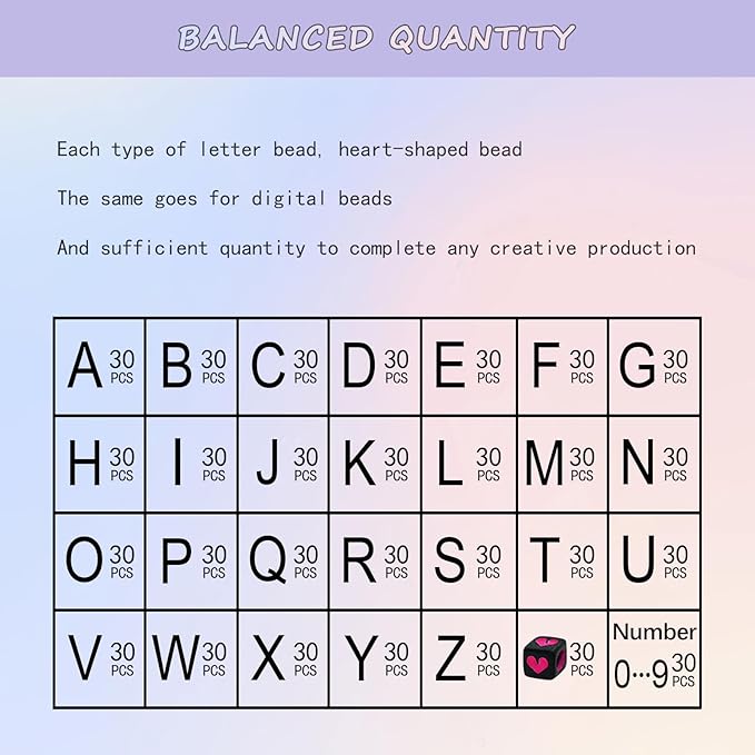 840pcs Black Letter Beads Number and Heart Beads 6x6mm Colorful Alphabet Acrylic Beads for Jewelry Making