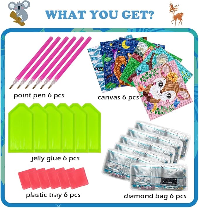 Labeol Diamond Art Kits for Kids Crafts for Girls Ages 6-8-10-12 Easy to DIY Creative Diamond Art Sticker Craft by Numbers Kits for Kids and Adult Beginners (6 Pack Adorable)