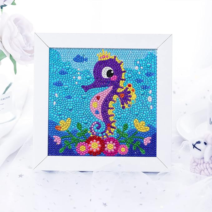 5D Diamond Painting Kits for Kids 7.1‘’ X 7.1‘’ Wooden Frame Diamond Arts and Crafts for Kids Mosaic Gem Stickers by Number Kits DIY Painting Arts Crafts Supply Set Embroidery Gift (Style M)