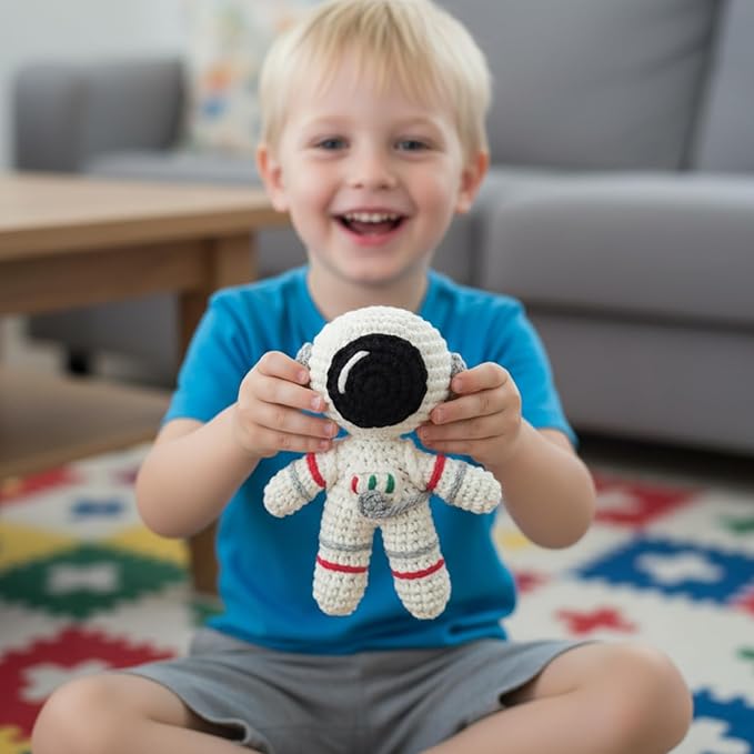 Astronaut Crochet Kit for Beginners, Amigurumi Crocheting Kit with Step by Step Video Tutorial, Crochet Kits for Adults & Kids, Easy to Learn for Ideal Christmas Gift for Adults, Extra%40 Yarn