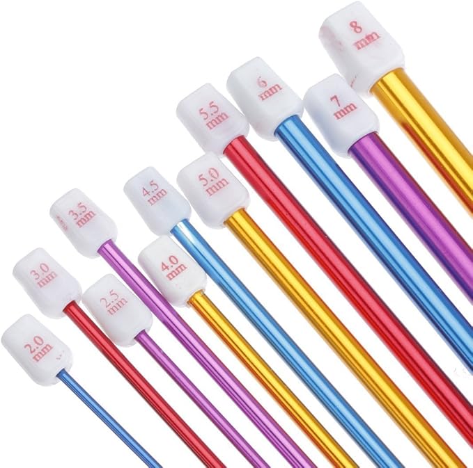 Zuoyou Crochet Hooks 11 Pack Diverse Size Assorted Color Tunisian Afghan Aluminum Knitting Needles Set (2mm to 8mm)