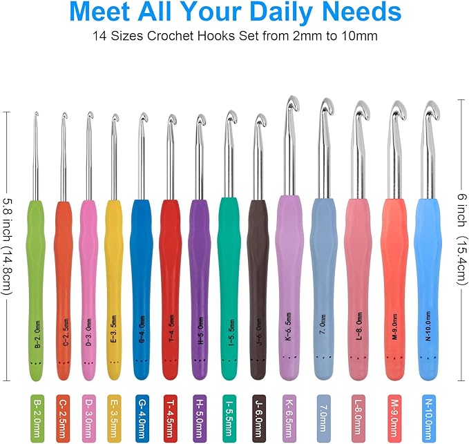 Crochet Hooks 14 Sizes Crochet Hook Set, 53 Pack Yarn Crochet Kit for Beginners, Knitting Needles with Ergonomic Handles for Arthritic Hands, Crochet Needle Kit with Blue Case for Crocheters