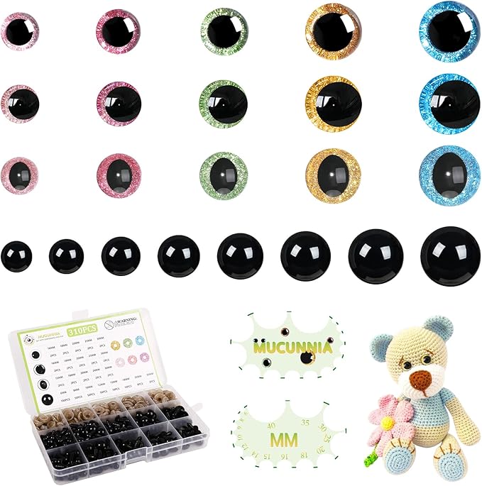 MUCUNNIA 620PCS Safety Eyes for Crocheting with Washers 6-30mm Glitter Safety Eyes for Amigurumi Crochet Stuffed Animals Teddy Bear Christmas Decorations