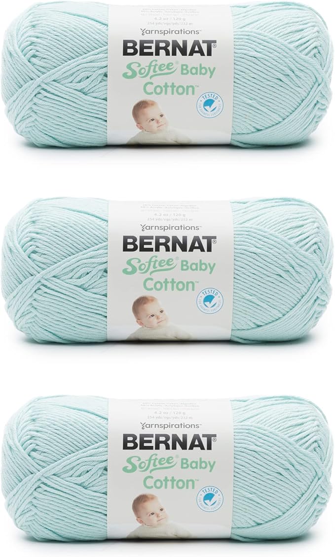 Bernat Softee Baby Cotton Aqua Mist Yarn - 3 Pack of 120g/4.25oz - Blend - 3 DK (Light) - 254 Yards - Knitting/Crochet