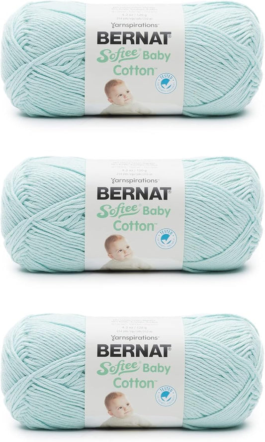 Bernat Softee Baby Cotton Aqua Mist Yarn - 3 Pack of 120g/4.25oz - Blend - 3 DK (Light) - 254 Yards - Knitting/Crochet