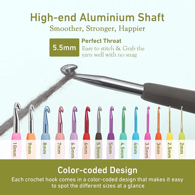 5.5mm Crochet Hook, Supers Smooth 5.5 mm Ergonomic Crochet Hooks for Beginner, Comfort for Arthritic, 1 Pack