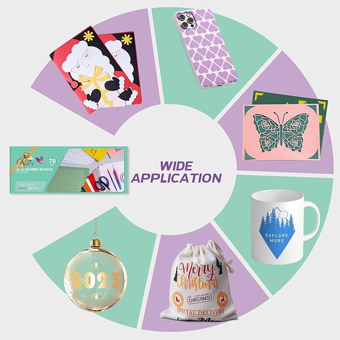 GO2CRAFT Accessories Bundle, 70Pcs Ultimate Accessories and Supplies with Adhesive Vinyl Sheets, Folded Card Stock, Card Mat, Weeding Tools, Crafting Starter Kit
