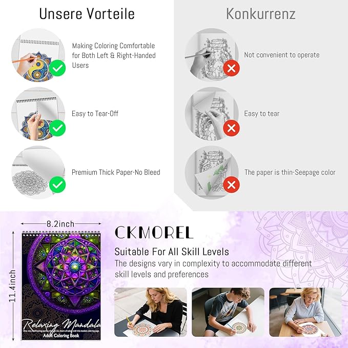 Coloring Book for Adults Relaxation, Mandala Adults Coloring Book for Women Spiral Bound Single-Sided Print Mindfulness Relaxing Gifts for Women to Stress Relief & Relieve Anxiety