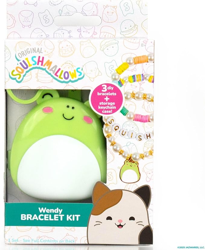 Original Squishmallows Wendy The Frog Bracelet Kit, Makes 3 Accessories, Fun Beads and Charms, Bonus Keychain, Friendship Jewelry Making Set, Gifts for Girls, Craft Kits, Arts and Crafts for Kids