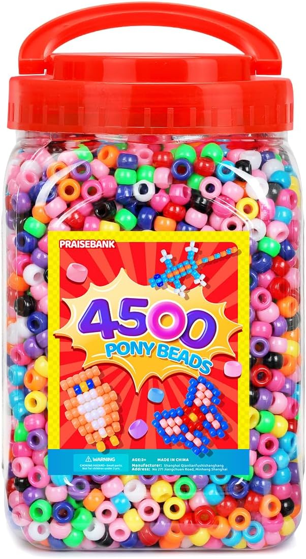 praisebank pony beads, 4500pcs 6x9mm, wholesale beads, bracelets jewelry making, arts & crafts(multi-colored)