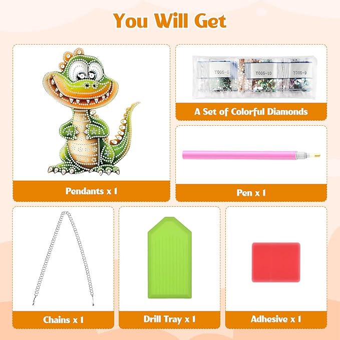 GHHKUD Hanging Diamond Art Dinosaur Pendants Kits, DIY Hanging Decoration Double Sided Animals Diamond Pinting Ornaments for Adults Kids Gifts for Home Decor
