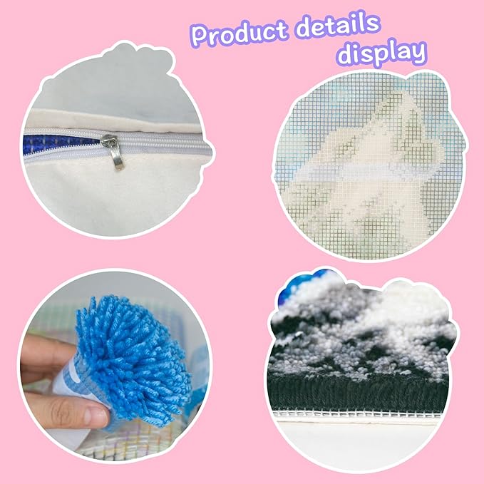 LAPATAIN Latch Hook Kits for DIY Throw Pillow Cover,Needlework Cushion Cover Hand Craft Crochet for Great Family 17X17inch Wolf(Moon)