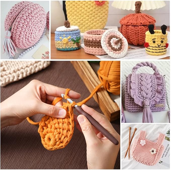 SIMEIQI 12 PCS T-Shirt Yarn Elastic Fabric Crochet for DIY Knitting, Spaghetti Thick Knitting Yarn for Hand DIY Bag Blanket Cushion Crocheting Projects,Home Decor（12 Colors）