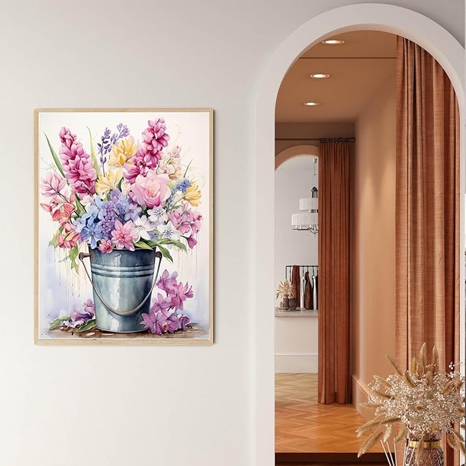 EIBEILI Diamond Painting Kits for Adults, Colorful Flowers in Bucket 5D Diamond Art Kits for Beginner DIY Full Drill Diamond Dots Crystal Craft Kits for Home Wall Decor Gifts 11.8x15.7 inch