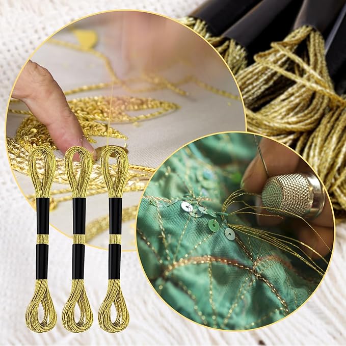 6 Skeins Embroidery Threads, Metallic Embroidery Floss Friendship Bracelet Cross Stitch Thread for Sewing Making Yarn Accessories Craft String Art Supplies (Gold)