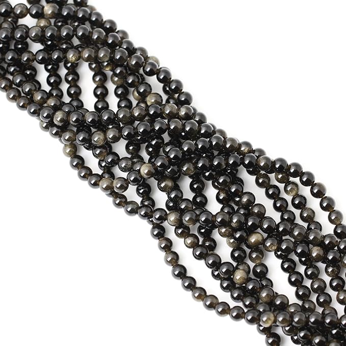 cheavian 60pcs 6mm natural golden obsidian gemstone round loose beads crystal energy stone healing power for jewelry making 1 strand 15"