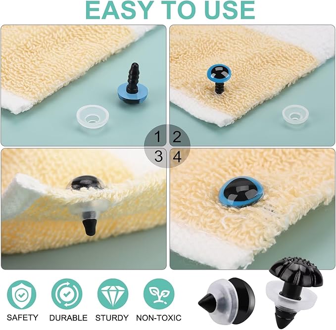 Junreox 820pcs Safety Eyes for Amigurumi- Premium Safety Eyes and Noses for Crochet Animals, Assorted Size Crochet Eyes with Washers for Dolls Plushies Toys, Safety Eyes for Stuffed Animals Teddy Bear