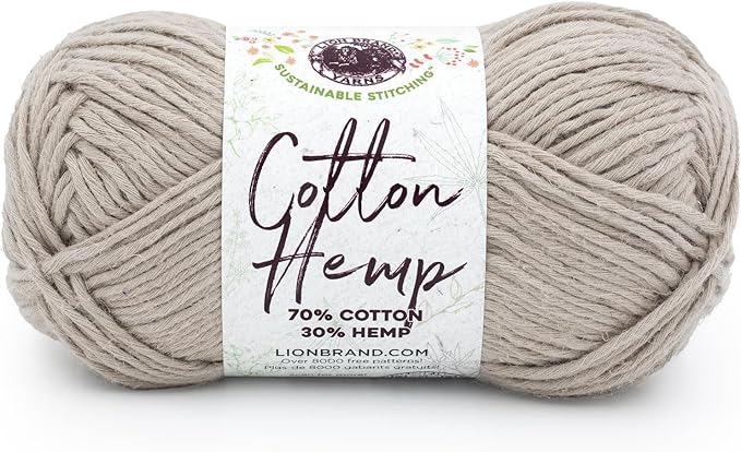 Lion Brand Yarn Cotton Hemp Soft, Durable Yarn for Crochet and Knitting, 1 Pack, Mineral