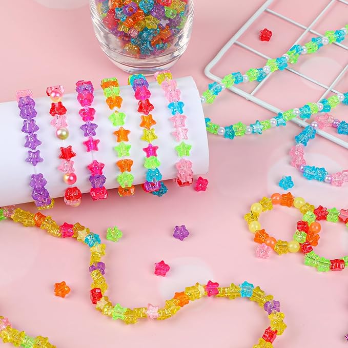 UPINS 1200pcs Star Pony Beads, Star Shape, Plastic, Bulk for Bracelets, Necklaces, DIY Projects, Jewelry Making, Decoration, Red, Orange, Yellow, Green, Blue, Purple, Pink