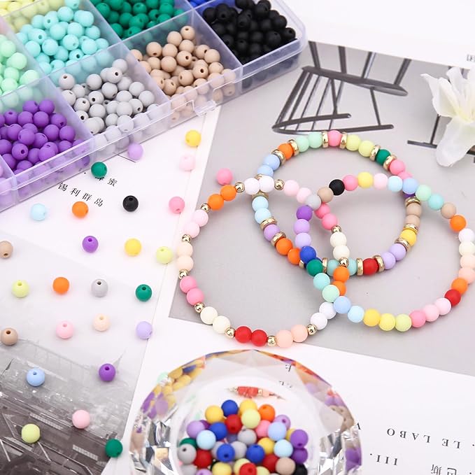 1440Pcs 6mm Candy Color Matte Acrylic Round Beads, 24 Colors Assorted Plastic Bubble Gum Beads with Hole Loose Beads Bulk for Bracelets Necklace Jewelry Making DIY Crafts