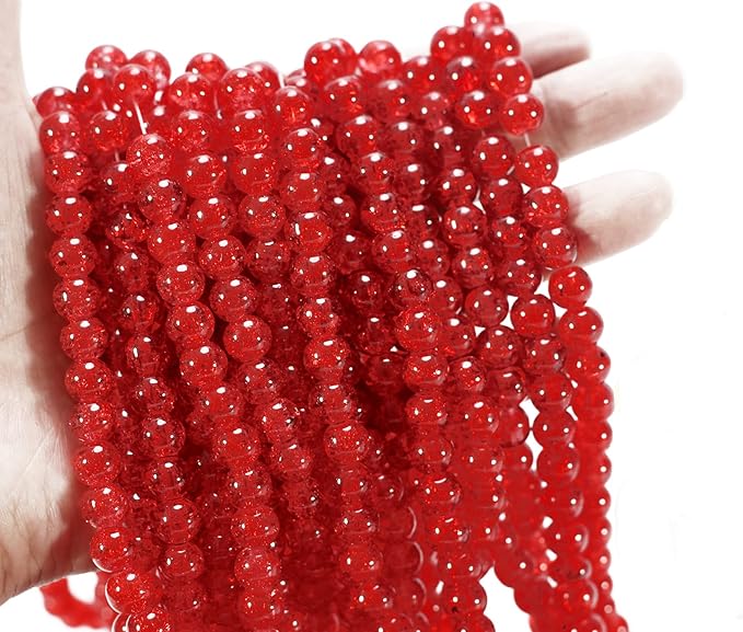 450pcs Red Crackle Glass Beads Handcrafted Round Lampwork Smooth Loose Beads for Bracelet & DIY Jewelry Making 8mm