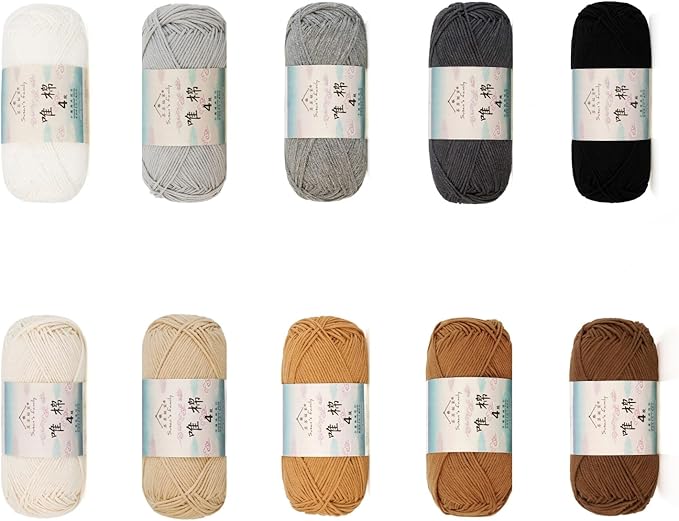 Susan’s Family 4‑Ply Yarn Combo 10 Packs – 60% Cotton 40% Acrylic Yarn for Knitting & Crochet, DIY Scarf & Blanket Pattern & Video Tutorials, Handmade Gift - Color Master (04#Terminator)