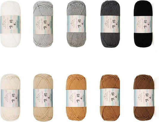 Susan’s Family 4‑Ply Yarn Combo 10 Packs – 60% Cotton 40% Acrylic Yarn for Knitting & Crochet, DIY Scarf & Blanket Pattern & Video Tutorials, Handmade Gift - Color Master (04#Terminator)