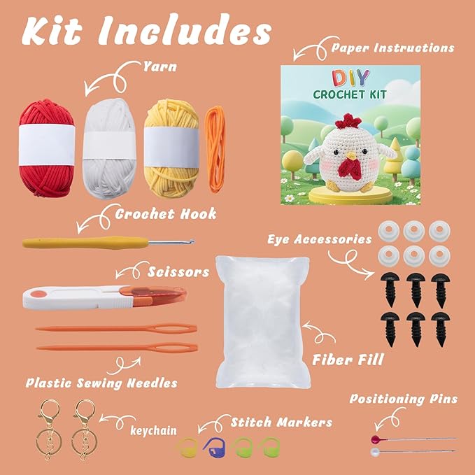 EOKPHULL Crochet Kit for Beginners, Easy DIY Crochet & Knitting Kit for Adults with Step-by-Step Video Tutorials, Yarns, Stuffing, Crochet Hook and Accessories, Crochet Craft Set