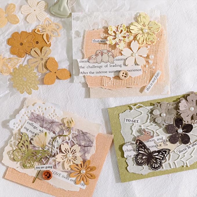 300pcs Scrapbook Paper Cutouts Lace Flowers Butterfly for Scrapbooking Embellishments Supplies, Junk Journaling, Card Making, Mixed Media, Vintage Diecut Floral Collage Materials