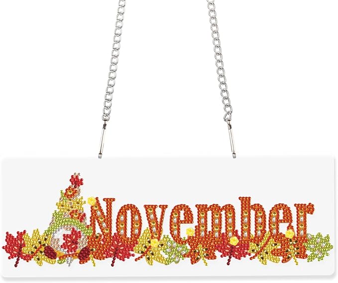 LazyFold Diamond Painting Kits Hanging Pendants, DIY Crystal Rhinestone Wreath Kits, Colored Imitation Art Point Diamond Art Window Pendants Home Garden Wall Door Birthday Festival Gifts (November)