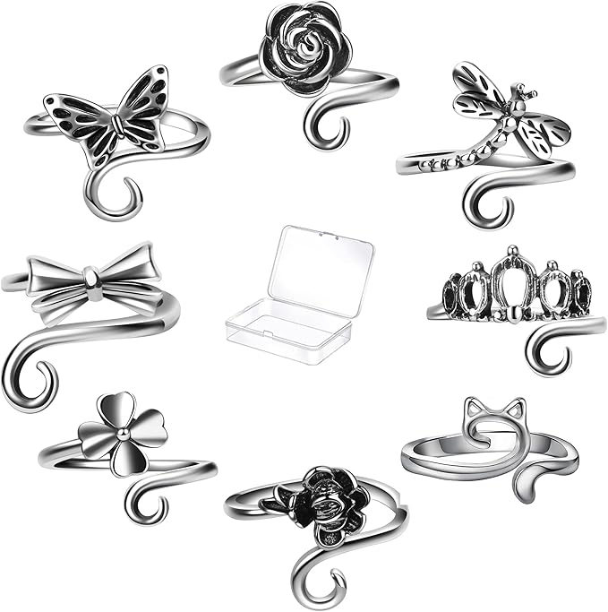 8 PCS Crochet Rings Sunflower Crown Cat Dog Butterfly Four-Leaf Clover Adjustable Yarn Tension Ring Knitting Tools Supplies Crochet Gifts for Crocheters