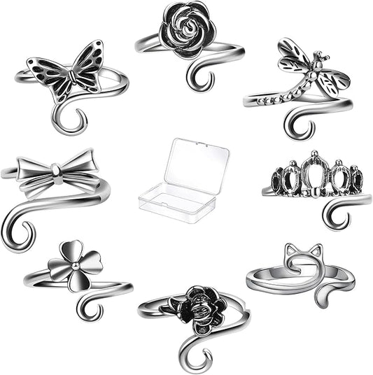 8 PCS Crochet Rings Sunflower Crown Cat Dog Butterfly Four-Leaf Clover Adjustable Yarn Tension Ring Knitting Tools Supplies Crochet Gifts for Crocheters