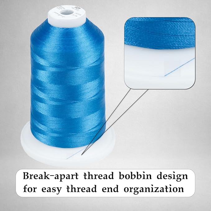 Simthread Trilobal Polyester Thread – 5000M (5500yds) No.40 – Super Sheen, Tangle-Free – Built-in Thread Lock Spool – Compatible with Brother, Singer, Janome & More, Electric Blue-420