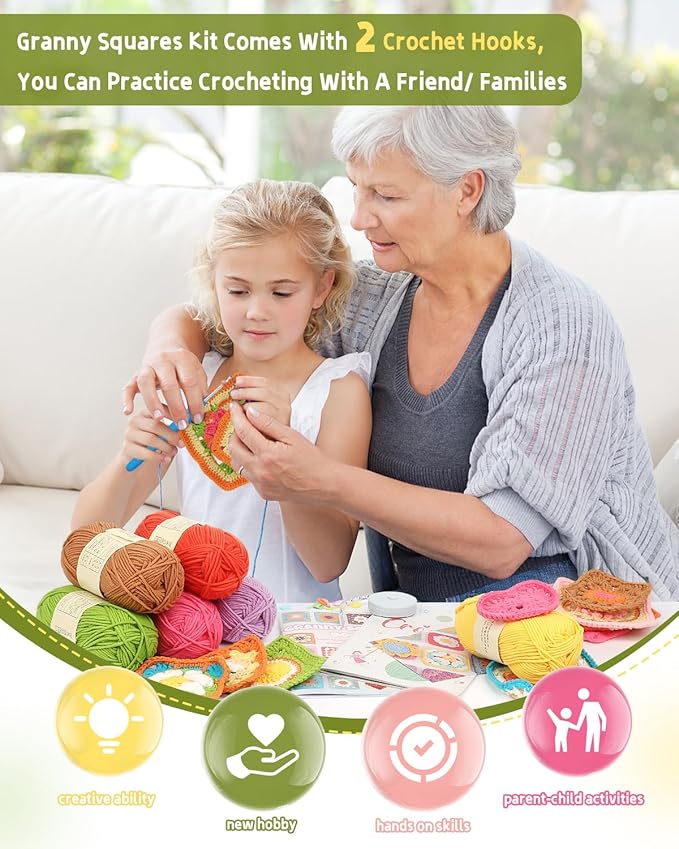 Katech Crochet Kit for Beginners-Crochet Kit for Adults Kids w/Step-by-Step Video Tutorials, Learn to Crochet 50 Pattern Granny Square Kit Crochets Starter Kits w/Upgraded Yarn-Zero Based Friendly