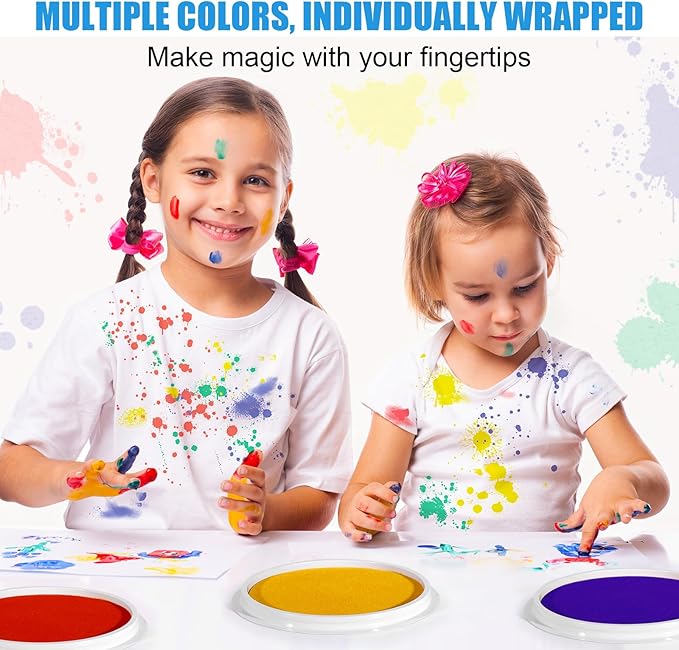7 Inch Large Ink Pad for Kids Washable | Washable Stamp Pads for Classroom Stamps, Scrapbook Supplies Kit & Fabric Crafts (4 Colors-Red, Yellow, Blue, Green)