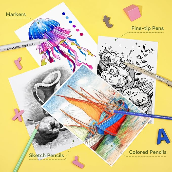 Arrtx A4 Sketchbook, Lay Flat Hardcover Sketch Book(120 Pages) 180GSM/90lb, Acid-Free Art Sketchbook for Artist, Students and Beginners