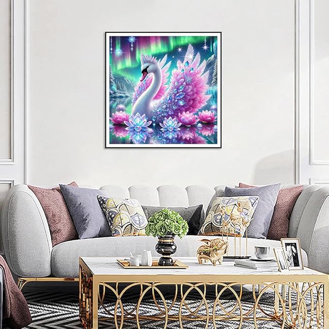 WSLWXSHM Diamond Painting Kits for Adults Swan, Round Full Drill Diamond Art Kits, 5D DIY Paint with Diamonds Crafts for Home Wall Decoration Gifts 12×12Inch, Animal