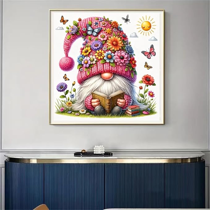 Gnome Stamped Cross Stitch Kits for Adults Beginner, Flowers Counted Cross Stitch Kits Printed Stitching Cute Patterns Dimensions Needlepoint Art Crafts Embroidery Kits for Adults
