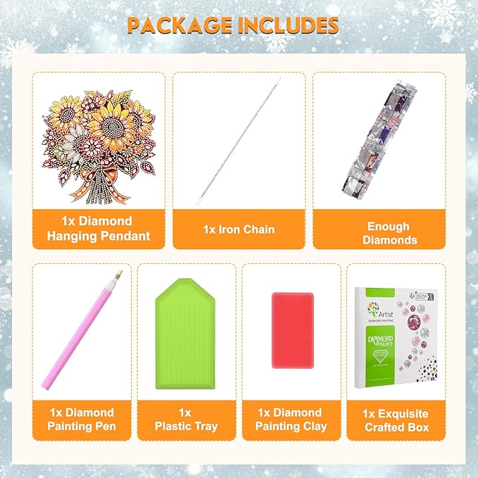 NEWENMO Diamond Art Hanging Kit for Adult, Sunflower Bouquet, DIY Double Sided Acrylic Special Shaped Diamond Art Painting Window Pendant Flowers, Home Garden Wall Hanging Ornament Kits