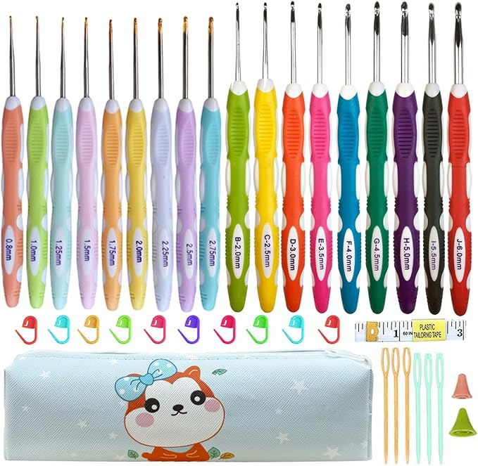 Mdoker 18 Sizes Ergonomic Crochet Hook Set with Case,0.8mm-6mm Crochet Hooks for Arthritic Hands,Crochet Needles for Beginners,Mothers Day Gift,Crochet Lovers