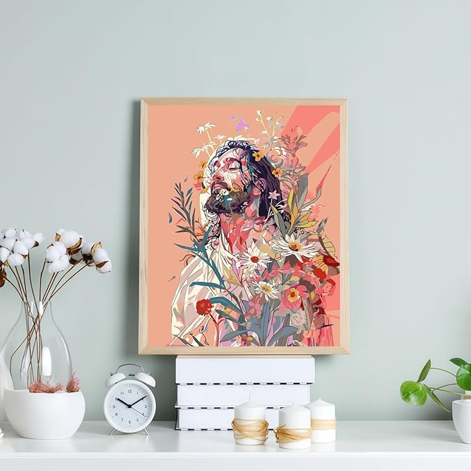 CHWGLFGG Paint by Numbers Kit for Adults Beginner, Jesus and Flowers Adult Paint by Number Kits on Canvas, DIY Acrylic Oil Easy Painting by Numbers for Home Wall Decor 16X20 inch (Without Frame)