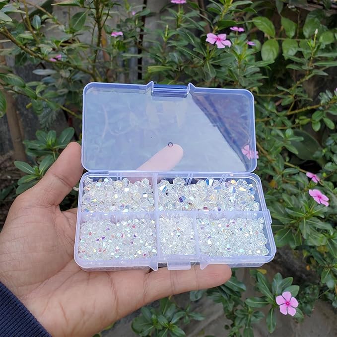 White AB Bicone Glass Beads for Jewelry Making, Faceted Crytal Spacer Beads for Bracelet Necklace Earring (3mm 4mm 6mm 8mm Mixed Sizes, 1040pcs)