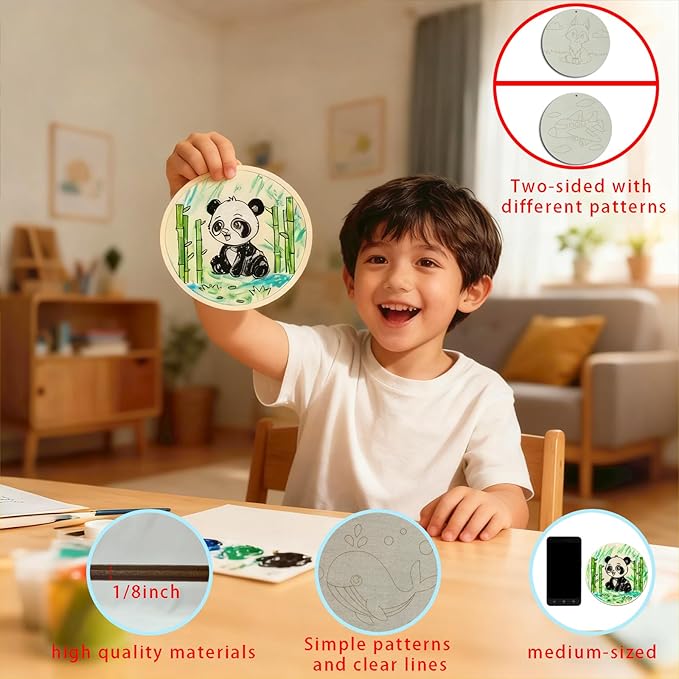 10PCS Wooden Crafts to Paint with Double-Sided Designs Kids Wooden Craft kit Hang or Display with Stand Unfinished Wood Crafts to Paint for boy and Girl Ages 4-8
