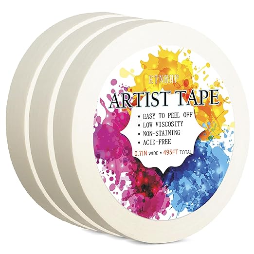 Low Tack White Artist Tape for Watercolor Paper Drafting Art Masking Tape Acid Free Painter Watercolor Tape for Painting Canvas Framing, 0.7 inch Wide 495FT Long Total