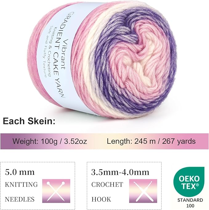 Aeelike Gradient Yarn for Crocheting, 3 Skeins Cake Yarns 100g (3.52 oz) 245m (267 Yards) # 3 Light Weight - Super Soft Ombré Fairyland Yarns for Making Colorful Crafts, Purple Gradient